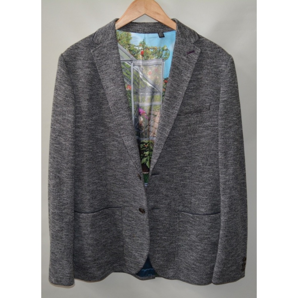 Ted Baker London Lined Art Sport Coat Blazer Sz 5 Gray Knit Jacket – Used